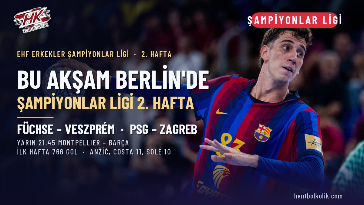 Şampiyonlar Ligi'nde 2. hafta: bu akşam Füchse Berlin-Veszprém ve PSG-Zagreb, yarın Montpellier-Barça