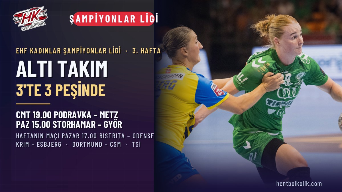 Kadınlar Şampiyonlar Ligi'nde 3. hafta: altı takım 3'te 3 peşinde, Győr Norveç'te, Metz Hırvatistan'da, haftanın maçı Bistrița-Odense