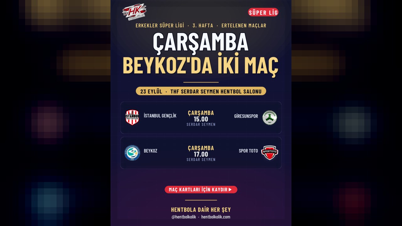 Erkekler Süper Ligi'nde çarşamba günü ertelenen iki maç: İstanbul Gençlik Giresunspor'u, Beykoz Spor Toto'yu ağırlıyor