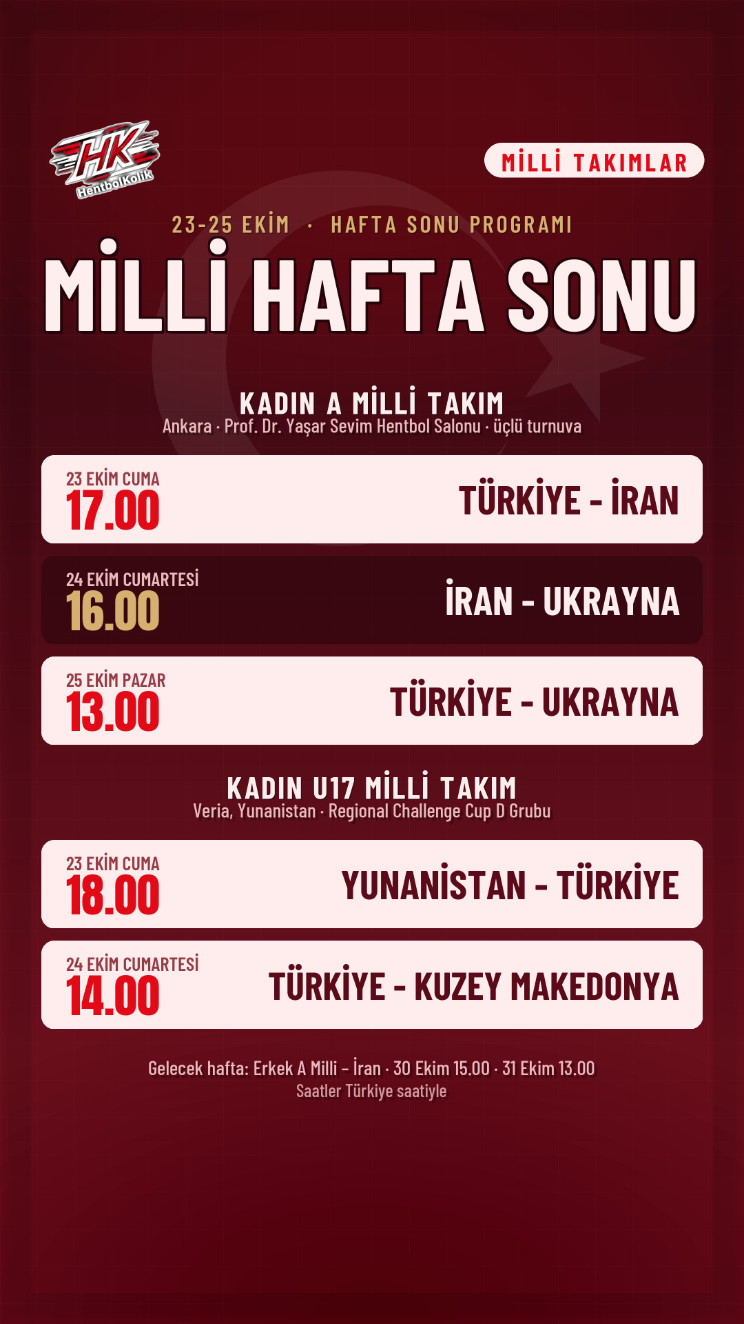 Milli takımlar hafta sonu maç programı